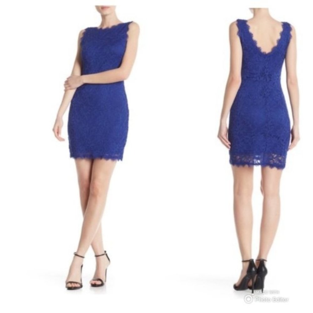 JUMP Sleeveless Eyelash Lace Blue Dress